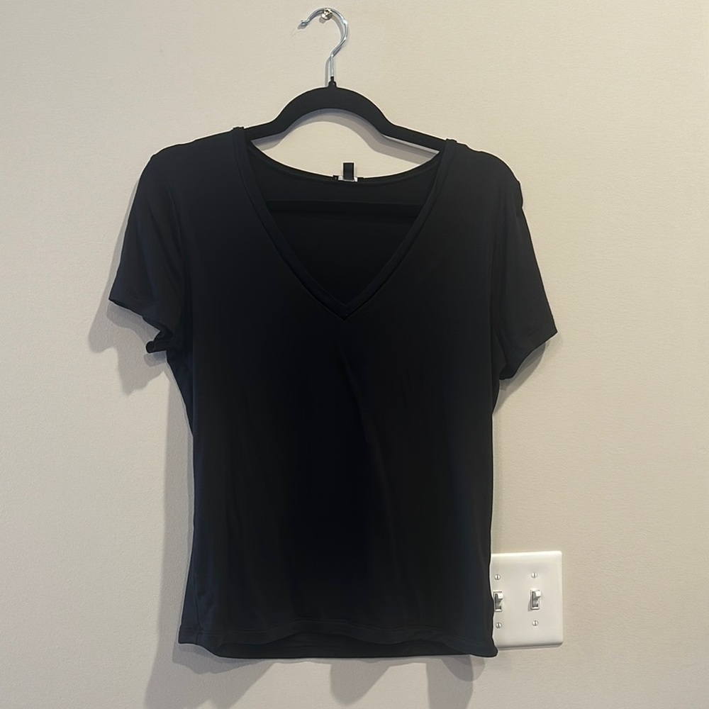 Express Black Fitted Short Sleeve V Neck T-Shirt